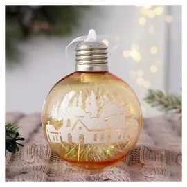 Шар пластик свет D-8 см "Пора чудес" блеск домики, жёлтый прозрачный