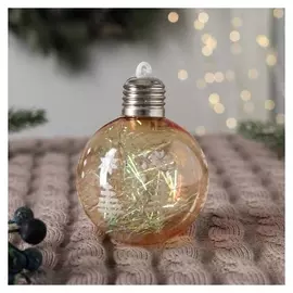 Шар пластик свет D-8 см "Пора чудес" блеск ёлочки цветочки, жёлтый прозрачный