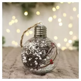 Шар пластик свет D-8 см "Пора чудес" грани снег веточки, прозрачный