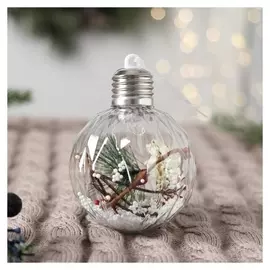 Шар пластик свет D-8 см "Пора чудес" ёлочка и снег, прозрачный