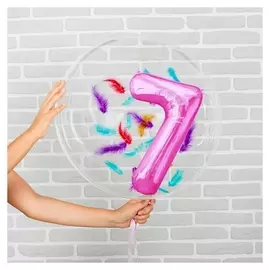 Шар полимерный 16", 20" «7 лет» фольга, перья, розовый