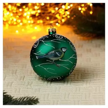 Шар "Синица 1" зеленый мат., 10 см