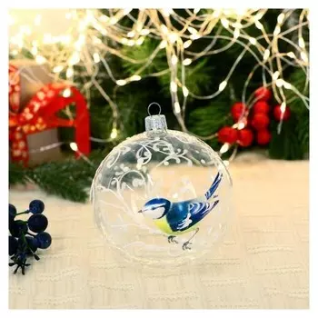 Шар "Синица 2" прозрачный, 10 см