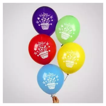 Шар воздушный 12""день рождения", праздничная тематика, пастель, набор 5 шт.