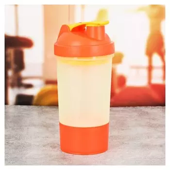 Шейкер спортивный с чашей под протеин, цвет оранжевый, 500 мл