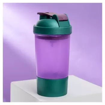 Шейкер спортивный с чашей под протеин, цвет зелёный, 500 мл