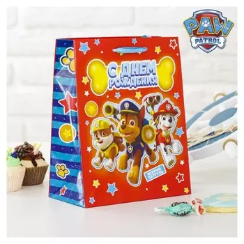 Щенячий патруль. пакет подарочный "Веселого Дня рождения", 31 х 40 х 11 см
