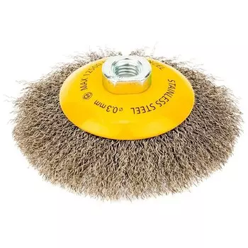 Щетка для ушм, 125 мм, "Тарелка", витая нержавеющая проволока 0.3 мм, М14