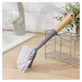 Щётка для посуды доляна «Элит», бамбуковая ручка, 7×6,5×28 см, цвет серый