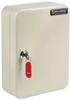 Шкафчик (Ключница) на 48 ключей Brauberg, 250х180х80 мм, с замком, + 48 брелоков, серый, 290338