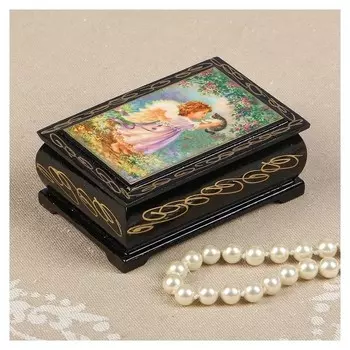 Шкатулка «Ангел с котёнком», 6х9 см, лаковая миниатюра