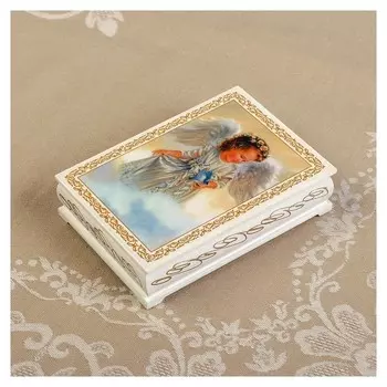 Шкатулка «Ангел с птицей», белая, 10×14 см, лаковая миниатюра