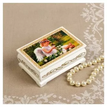 Шкатулка «Ангелочек с бабочкой», белая, 6×9 см, лаковая миниатюра