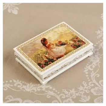 Шкатулка «Ангелочек с котятами», белая, 10×14 см, лаковая миниатюра