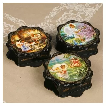 Шкатулка «Ангелы», 16×16 см, лаковая миниатюра