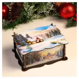 Шкатулка большая новогодняя "Дом на опушке", 20х15х8,5 см