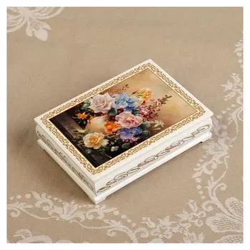 Шкатулка «Букет цветов в вазе», белая, 10×14 см, лаковая миниатюра