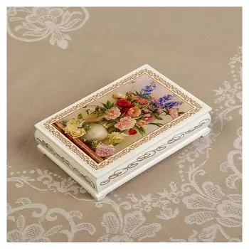 Шкатулка «Букет цветов в вазе», белая, 11×16 см, лаковая миниатюра