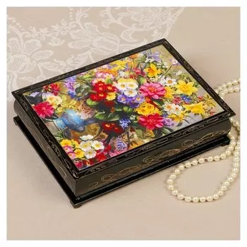 Шкатулка «Букет в вазе», 17×22 см, лаковая миниатюра