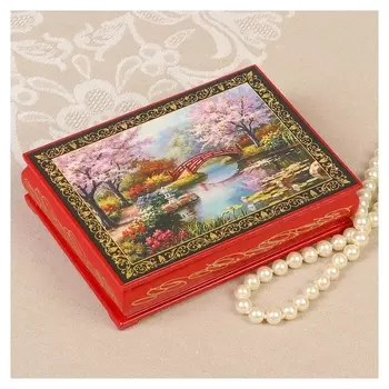 Шкатулка «Цветение сакуры», красная, 10×14 см, лаковая миниатюра