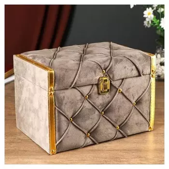 Шкатулка дерево бархат "Серая дымка" с кнопками 19х19х28 см