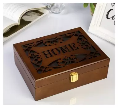 Шкатулка дерево для украшений "Home" коричневая 7х17х21 см