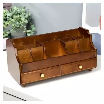 Шкатулка дерево для украшений и косметики 2 ящика коричневая 35х16,5х17 см