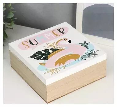 Шкатулка дерево "Фламинго - надувной круг" 7,5х18х18 см