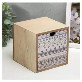 Шкатулка дерево "Индейские рисунки - треугольники" 11,2х11,2х10 см
