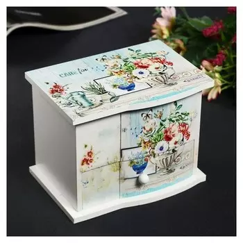 Шкатулка дерево комод 1 ящик музыкальная "Букет в античной вазе" 11х14,7х10,6 см