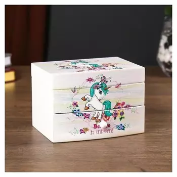 Шкатулка дерево комод 1 ящик музыкальная "Единорог с подсолнухами" 9х10х13 см