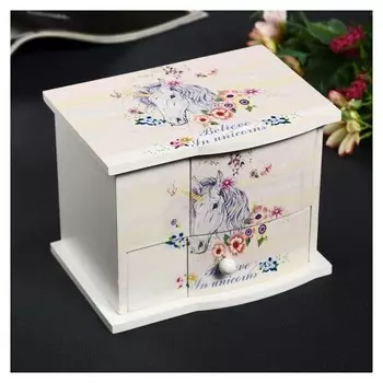 Шкатулка дерево комод 1 ящик музыкальная "Единорог в цветах" 11х14,7х10,6 см