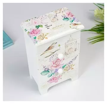 Шкатулка дерево комод 2 ящика "Букет, птица и клетка" 18,5х7,5х11,8 см