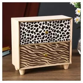 Шкатулка дерево комод 2 ящика "Леопард и зебра" 22х11х23 см