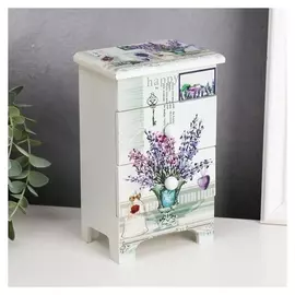 Шкатулка дерево комод 3 ящика "Лаванда в вазах" 18,5х11,5х7,5 см