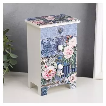Шкатулка дерево комод 3 ящика "Пэчворк и розовые пионы" 18,5х11,5х7,5 см