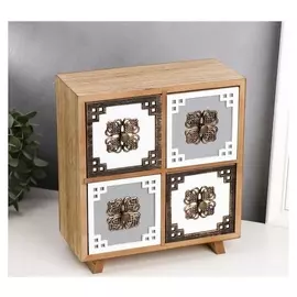 Шкатулка дерево комод 4 ящика "Узор и уголки" 24,5х22,3х10 см