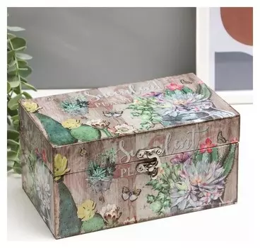 Шкатулка дерево кожзам "Суккуленты" 10х12х20 см