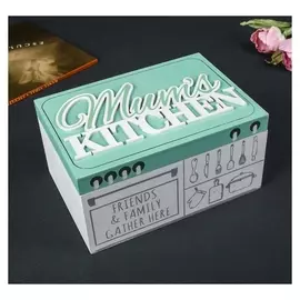 Шкатулка дерево "Мамина кухня" бело-зелёная 10х20х14 см