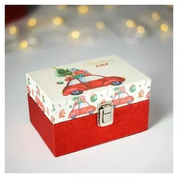 Шкатулка дерево "Машина с подарками" блёстки 9х11х16 см