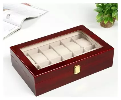 Шкатулка дерево под часы 12 отделений "Красно-коричневая" лак 8,3х31х20 см
