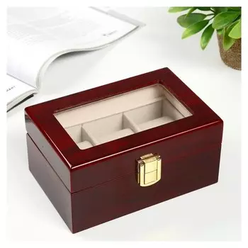 Шкатулка дерево под часы 3 отделения "Красно-коричневая" лак 8х16,5х11 см