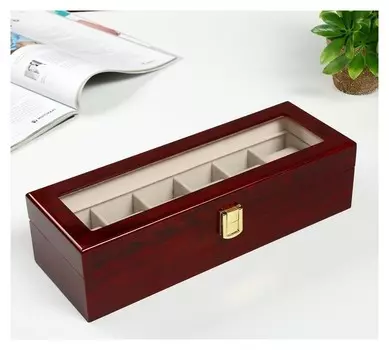 Шкатулка дерево под часы 6 отделений "Красно-коричневая" лак 8х31х11 см