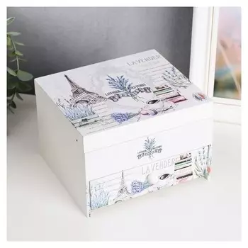 Шкатулка дерево с зеркалом "Эйфелева башня, велосипед, лаванда" 11,5х17х15 см