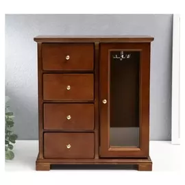 Шкатулка дерево "Шкаф 4 ящика со стеклянной дверцей" корица 27,5х12,2х24 см