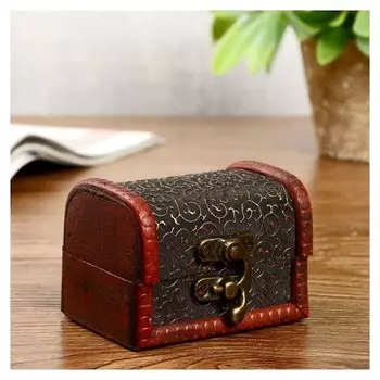 Шкатулка дерево состаренная "Золотые завитки на чёрном" сундучок 6х8х5,5 см