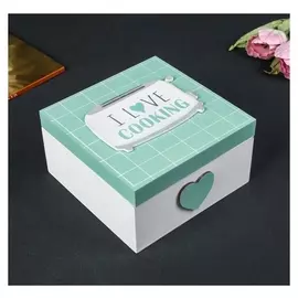 Шкатулка дерево "Я люблю готовить" бело-зелёная 8х15х15 см