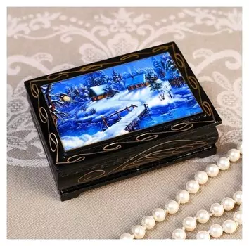 Шкатулка «Домики в снегу», 8×10 см, лаковая миниатюра