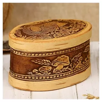 Шкатулка «Ёжик - чудак», овал, 12×8,5×6,5 см, береста