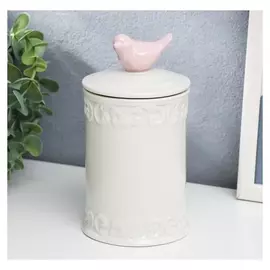 Шкатулка керамика "Розовый воробей. завитки" белая 16,5х9х9 см